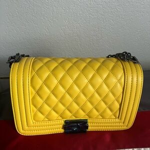 Yellow Quilted Chain Shoulder Bag NWOT
